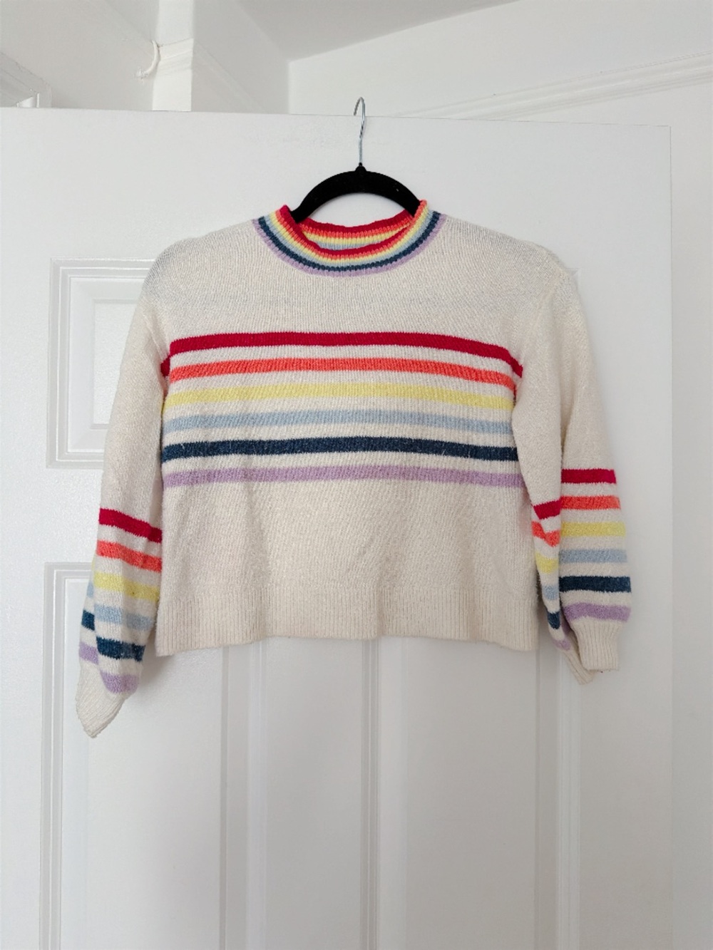 Cream Rainbow Stripe Women's Sweater